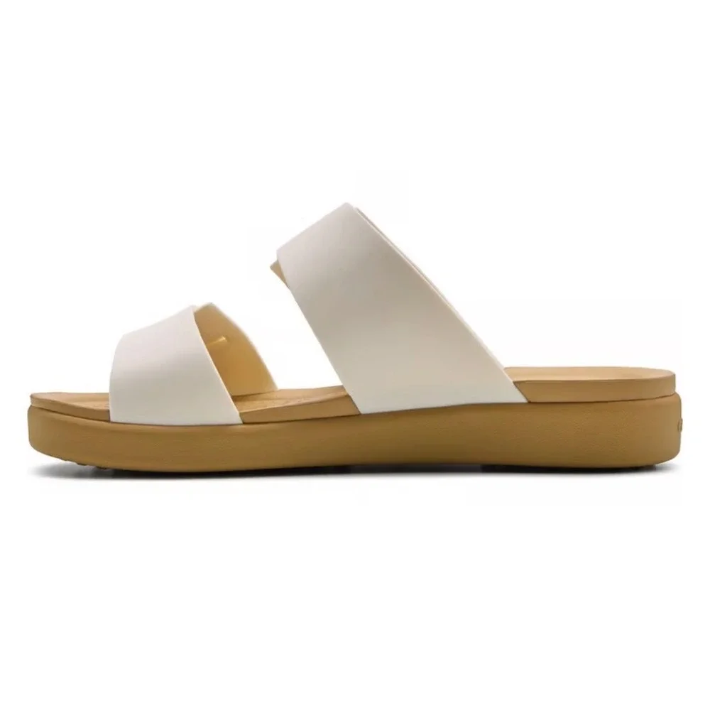 Crocs Brooklyn Low Buckle Womens Sandal Size 8 White Tan Wedge Slide NEW
